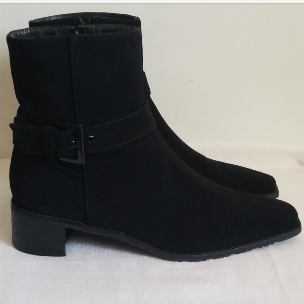 Stuart Weitzman Black Buckle Ankle Boots